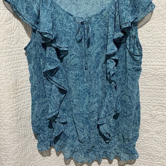 A.N.A. A NEW APPROACH BLUE SHORT SLEEVE SHEER RUFFLE BLOUSE XL-EUC - Picture 2 of 6